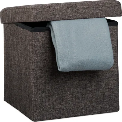 Produktbild von Relaxdays Faltbarer Sitzhocker, Sitzcube als Fußablage, Sitzwürfel aus Leinen, Deckel zum Abnehmen, 38x38x38 cm, braun