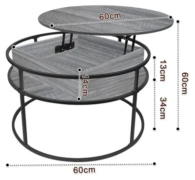 Produktbild von Couchtisch - Wohnzimmertisch - Klappbarer Deckel mit Stauraum - Holzwerkstoff - Metallgestell - 60x60x47 cm