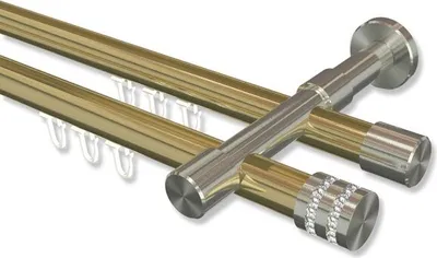 Produktbild von Interdeco Innenlaufstange, Gardinenstange mit Innenlauf Messing-Optik / Edelstahl-Optik Modell Prestige Estana, 20 mm Ø 2-läufig, 100 cm