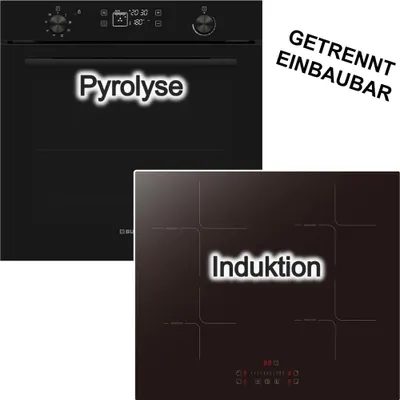 Produktbild von Herdset Pyrolyse Backofen Display 78 L Burg + Kochfeld INDUKTION Booster TouchSlider PKM