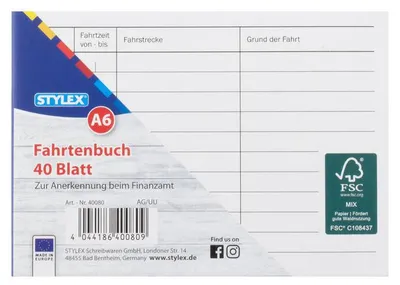 Produktbild von Fahrtenbücher 3 Stück STYLEX DIN A6 40 Blatt