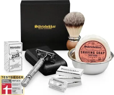 Produktbild von Rasierset - Rasierhobel 'Hamburg' Silber – Lederetui Schwarz - Tortuga