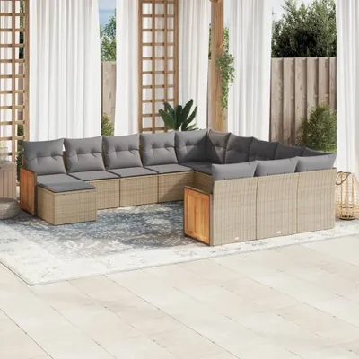 Produktbild von Design 12-tlg. Garten-Sofagarnitur mit Kissen Beige Poly Rattan, Gartenmöbel-Sets 2024 Neu