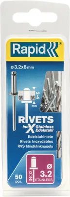 Obrázok produktu pre Rapid 5000393, Slepý nit, Nerezová oceľ, Oceľ, Nerezová oceľ, RP40, RP100, 3,2 mm, 3,2 mm