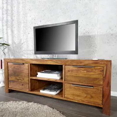 Produktbild von riess-ambiente TV-Board PURE 135cm braun massives Sheeshamholz Aluminium stone finish Lowboard Palisander