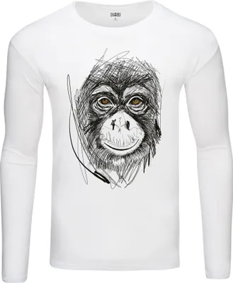 Obrázok produktu pre Pánske teplé tričko s dlhým rukávom a potlačou orangutana bielej farby veľkosť XL