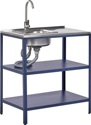 Produktbild von BELIANI Outdoor-Kücheninsel mit Spüle Blau Stahl 80 x 50 x 90 cm mit Edelstahlplatte Modern für Garten Draußen Außen Ausstattung Outdoor-Küchenmöbel