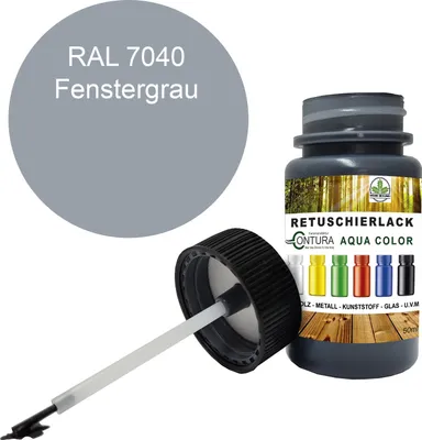 Produktbild von Reparaturlack Lackstift RAL Lack Pinselflasche 50ml. Farbe Holz Metall Möbel Auto Bad Retuschierlack - RAL 7040 Fenstergrau