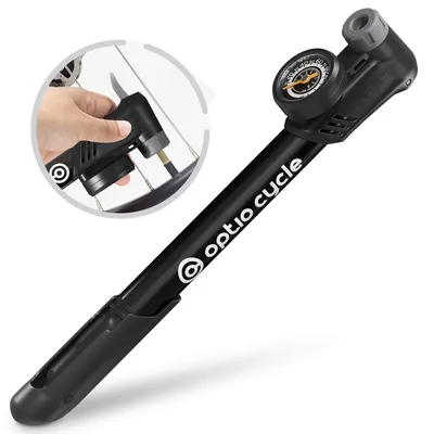 Produktbild von Optio Cycle Mini Fahrradpumpe Alle Ventile mit Manometer Druck 8,3 bar / 120 PSI - Kleine Luftpumpe Fahrrad für AV/ FV Ventile Presta Schrader Dunlop
