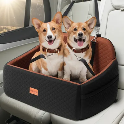 Produktbild von Hundeautositz für Große & Mittlere Hunde bis 25kg - abnehmbar & waschbar, 2 Sicherheitsgurte, 37cm hoch, Petcozife bequemes Reisebett (Brau)