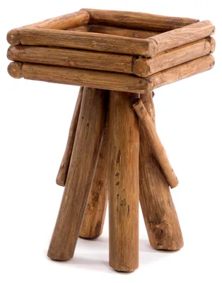 Produktbild von Holz Blumenhocker Twist | Teakholz | rustikaler Hocker, Holzhocker, Flurtisch, Pflanzenhocker, Couchtisch, Beistelltisch, Wurzelholz Hocker | Größe: groß