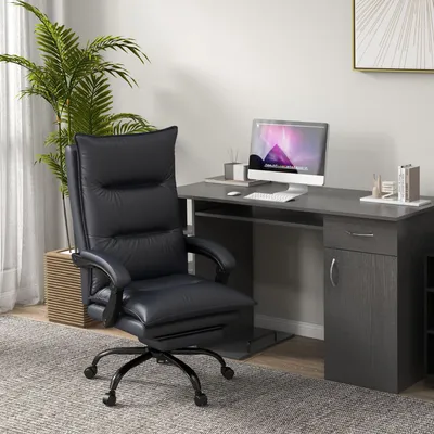 Produktbild von Bürostuhl mit Massagefunktion, Heizfunktion, Schreibtischstuhl Fußstütze, Mikrofaser, Dunkelgrau | 66×74×121,5 cm | 155° Neigung | bis 120 kg