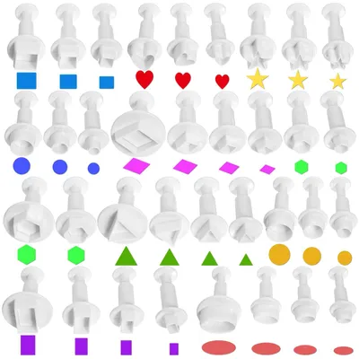 Produktbild von 35-teiliges Mini-Ausstechformen-Set, Fondantformen, Fondantausstecher mit Auswerfer, Mini-Keksformen, Modellierwerkzeuge, Backzubehör, geometrische Formen für selbstgemachte Torten, Kuchenbacken