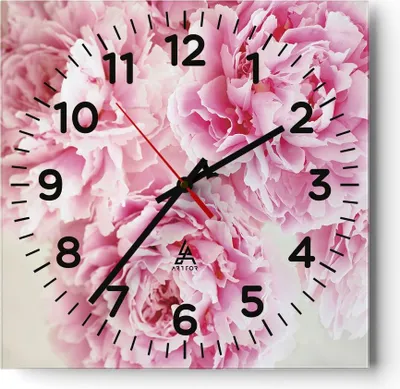Produktbild von Wanduhr - Quadrat - Glasuhr - Pfingstrosen Blumenstrauß Blumen - 40x40cm - Schleichendes Uhrwerk - Lautlos - zum Aufhängen bereit - Dekoration Modern - Wanddekoration aus Glas - C4AC40x40-4961
