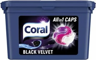 Produktbild von Coral Allin1 Waschmittel Caps Black Velvet Colorwaschmittel für dunkle Wäsche mit langanhaltendem Duft 4 x 16 WL (= 64 Caps)y, 1356 g