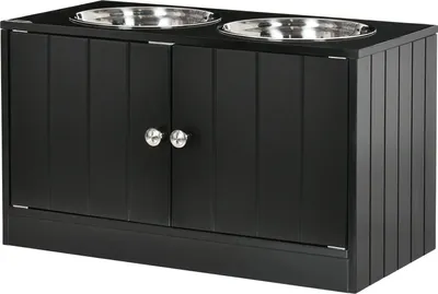 Obrázek produktu pro Misky pro psy, vyvýšená krmná stanice se 2 nerezovými miskami, stojan na misky pro psy s úložným prostorem 44 l, magnetická dvířka, miska na jídlo, miska na vodu pro velké psy, černá