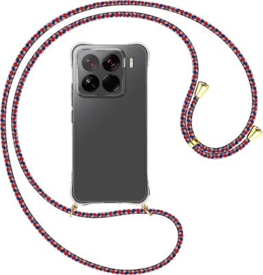 Produktbild von Handykette Backcover-Schutzhülle mit Band (Metall goldfarben) für Xiaomi 15 Pro 5G - silber/blau/rot
