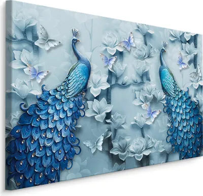 Zdjęcie produktu dla Obraz kolorowe pawie - efekt 3D Dzikie ptaki idealne do Salonu 90x60cm