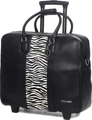 Produktbild von Luxus Damen Laptop Aktentasche Schulter Gurt 2 Rollen Trolley Schwarz Bowatex