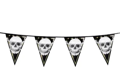 Immagine prodotto di Ghirlanda di bandierine pirata Jolly Roger Decorazioni per feste bianco e nero - Taglia unica