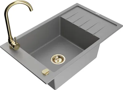 Produktbild von Mexen Elias 1 Becken-Granitspüle mit Abtropffläche und Mischbatterie Telma, Grau - 6511-71-670200-50