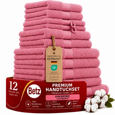 Produktbild von Betz Premium Handtuch-Set 12-teilig – 100% Baumwolle – ®  – hohe Grammatur Duschtücher, Handtücher, Gästetücher,WH –  himbeere, KI-generiertes Bild
