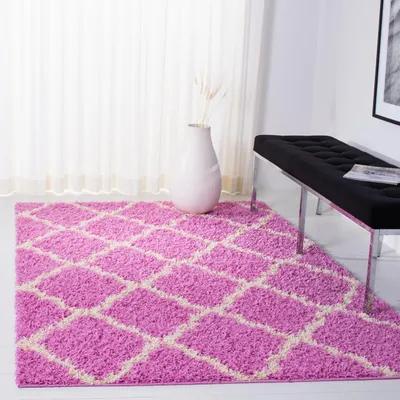 Shag-Teppich 122x183 cm, Polypropylen, rosa/elfenbein, 1,5 cm Flor