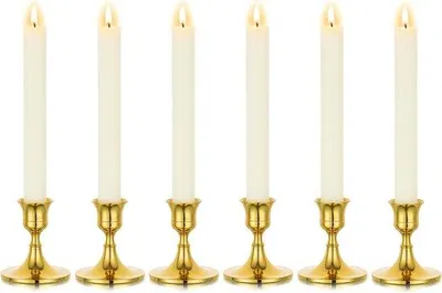 Produktbild von Famanu Kandelaar Elegante goldene Metall-Kerzenhalter - Set von 6 für Stabkerzen, 7,5 cm