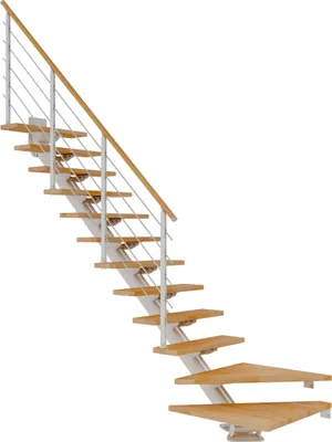 Produktbild von Dolle Mittelholmtreppe Sydney in Buche, geölt 75 cm breit 1/4 gewendelt  für Geschosshöhen 240 – 292 cm UK Metall Weiß mit einseitigem Designgeländer