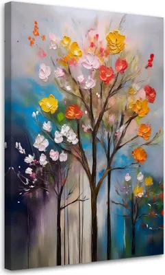 Produktbild von Leinwandbild Baum Abstrakte Blumen 80x120 Feeby Grau bild für die wand bereit zum aufhängen