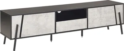 Produktbild von BELIANI TV-Möbel Grau und Schwarz Spanplatte Betonoptik mit Kabelführung Schrank Schublade 40 x 177 x 46 cm Modern Wohnzimmer TV-Lowboard