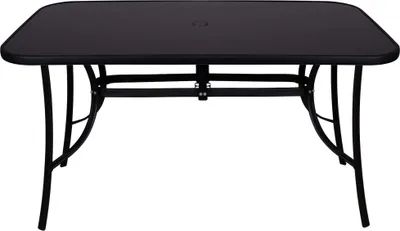 Zdjęcie produktu dla Stół ogrodowy ze szklanym blatem i otworem na parasol 90 x 150 cm metalowa rama z hartowanego szkła