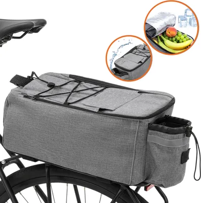 Produktbild von 2in1 Fahrrad Gepäckträger Kühltasche grau mit Gurt zum Umhängen - 10 L - Isolier Fahrradtasche 40 x 18 cm reflektierend mit Klettgurt