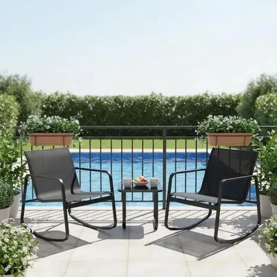 Produktbild von 3-teiliges Gartenmöbelset mit Schaukelsesseln und Glastisch
