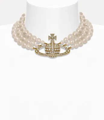Produktbild von Vivienne Westwood Three Row Pearl Bas Relief Choker – Gold/Perlen/Kristall