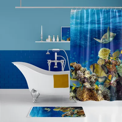 Produktbild von Digitaldruck Textil Duschvorhang AQUARIUM 240x200 cm SEA LIFE Wannenvorhang inkl. Ringe