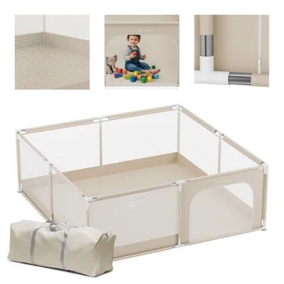 Zdjęcie produktu dla Kojec dla niemowląt, barierka dla małych dzieci, 180 x 200 cm, z oddychającą siateczką wewnątrz i na zewnątrz, torba transportowa, kojec dla niemowląt
