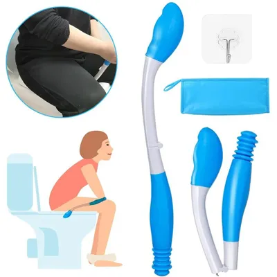 Image de Porte-papier toilette avec long manche - Aide pour l'hygiène des toilettes - Nettoyage hygiénique - Essuyage confortable - Plastique