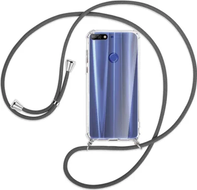Produktbild von Handykette Backcover-Schutzhülle mit Band (Metall silberfarben) für Huawei Y7 (Prime) 2018 / Honor 7C - dunkelgrau