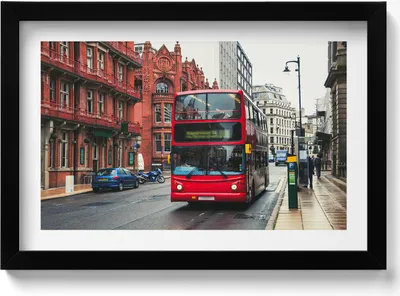 Produktbild von Bus in Birmingham Vereinigtes Königreich– Wandbild mit Rahmen – Gerahmtes Bild  – Wanddekoration – 30x20 cm –  Schwarz Rahmen