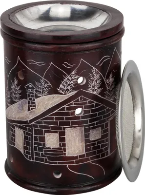 Produktbild von 10x7,5cm Rauchgefäß weinrot Speckstein mit Sieb Metall Schale Weihrauch Stövchen