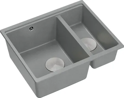 Produktbild von QUADRON Spülbecken 1,5-Becken Spüle | Größe: 55,5 x 46 x 22 cm | LOGAN 150 | Küchenspüle Granitspüle aus GraniteQ mit Siphon | Grau + Stahl
