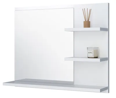 Produktbild von Badspiegel mit 3 Ablagen Badezimmerspiegel Spiegel Regal Wandspiegel Hängespiegel Badmöbel Spiegel Flurspiegel für Schlafzimmer Weiß 60X50 - Recht