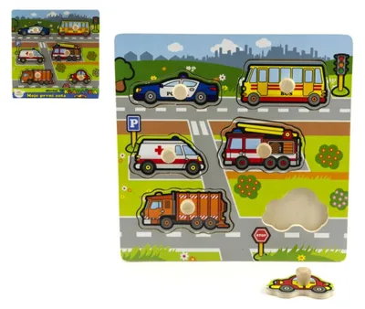 Produktbild von Steckspielzeug „Meine ersten Autos“ aus Holz, 6-teilig, 22,5 x 22,5 x 2,5 cm, ab 12 Monaten, MPZ