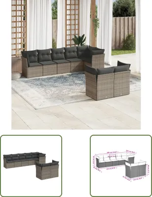 Produktbild von The Living Store 8-tlg. Garten-Sofagarnitur mit Kissen Grau Poly Rattan