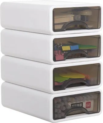 Produktbild von Famanu Büro-Organizer stapelbare Schreibtischaufbewahrungsbox mit 4 Schubladen - Weiß