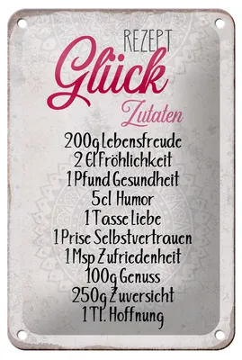 Produktbild von Blechschild Spruch 12x18cm Rezept Glück Zutaten Schild