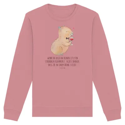 Produktbild von Mr. & Mrs. Panda Baumwoll Sweatshirt Capybara Wein Größe XXL - Canyon Pink - Geschenk, Pullover, Lustige Sprüche, Weinliebhaber, Liebe Zum Spruch, Pulli, Organic Baumwolle