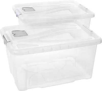 Produktbild von 2 Stk. Aufbewahrungsboxen XL mit Deckel groß Kunststoffboxen 60 L transparent