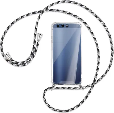 Produktbild von Handykette Backcover-Schutzhülle mit Band (Metall silberfarben) für Huawei P10 - schwarz/grau/weiß